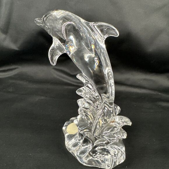 Dolphin Sculpture Wonders of the Wild in Waves Germany 24% Lead Cristal Au Plomb - Picture 4 of 9
